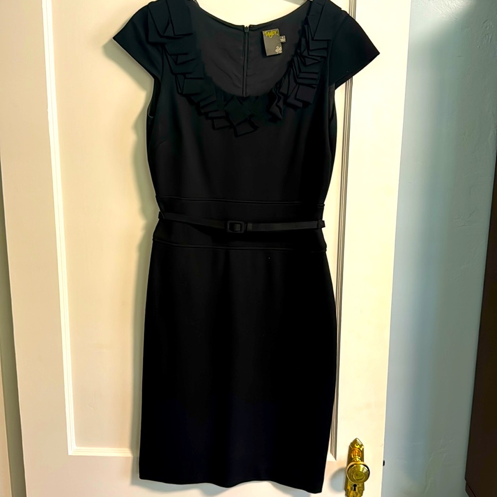 Taylor Dress Jersey Knit Cap Sleeve Black Belt 6